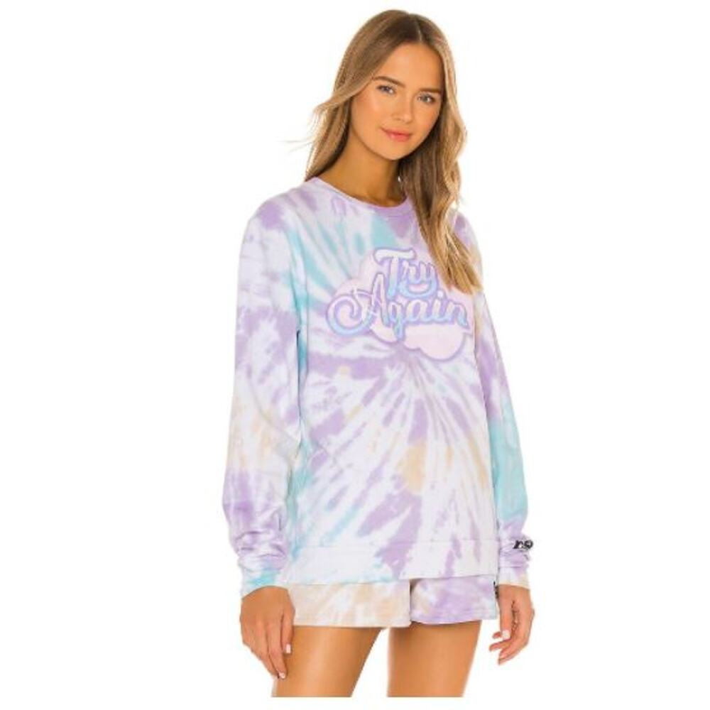 SAMII RYAN Sweatshirt crewneck Try again SMALL NWT  pastel tie dye Revolve